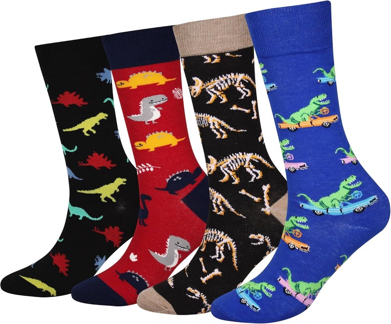 Cansok Men's 2/4 Packs Fun Crazy Novelty Dress Crew Socks - Image 1